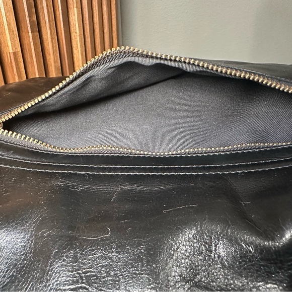 Badgley Mischka Black Leather Satchel Two—Toned Hardware Turnlock Crossbody - Picture 11 of 12